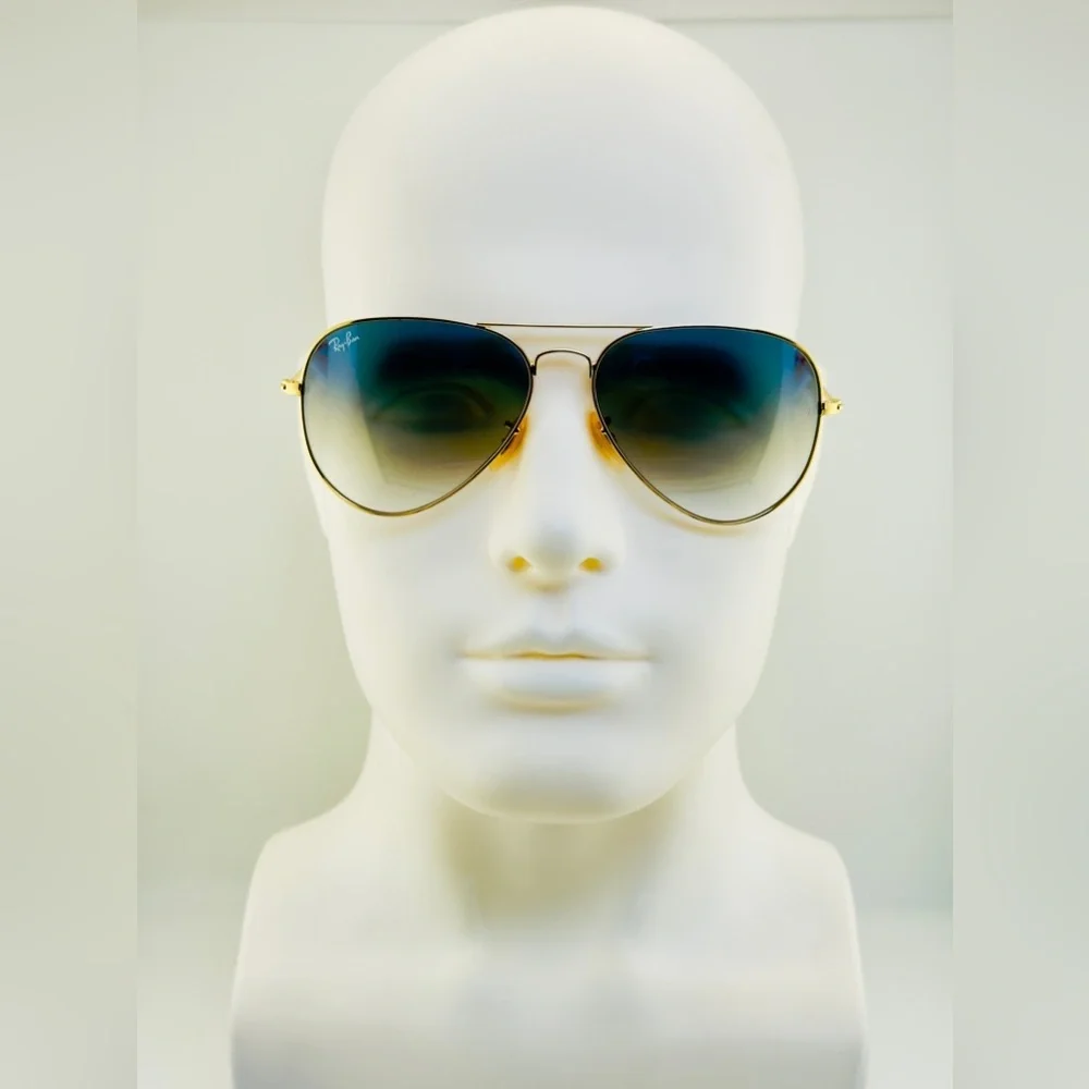Ray-Ban Aviator Sunglasses RB3025 Blue Gradient Crystal Lens Gold Frame UNISEX! - Picture 3 of 15